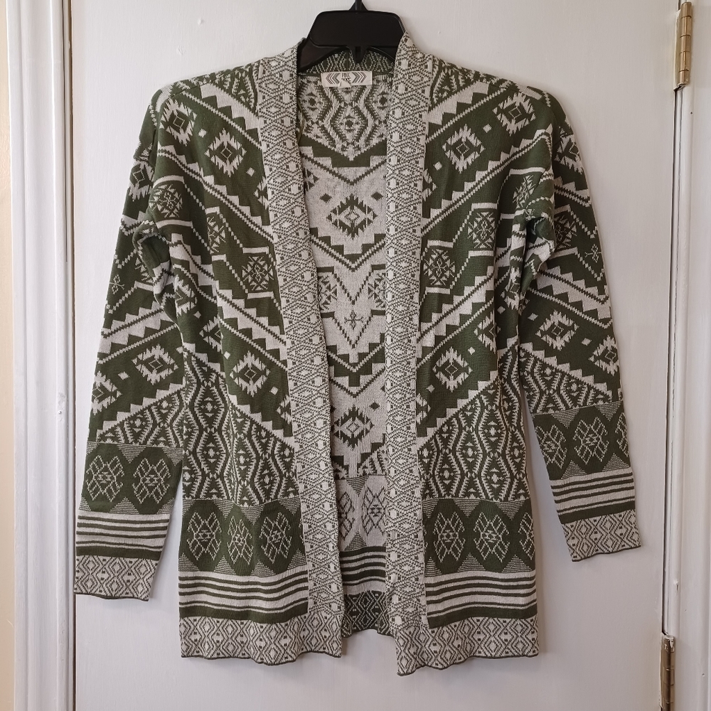 Pink Rose Women's Size S Southwestern Tribal Aztec Green Lightweight Cardigan